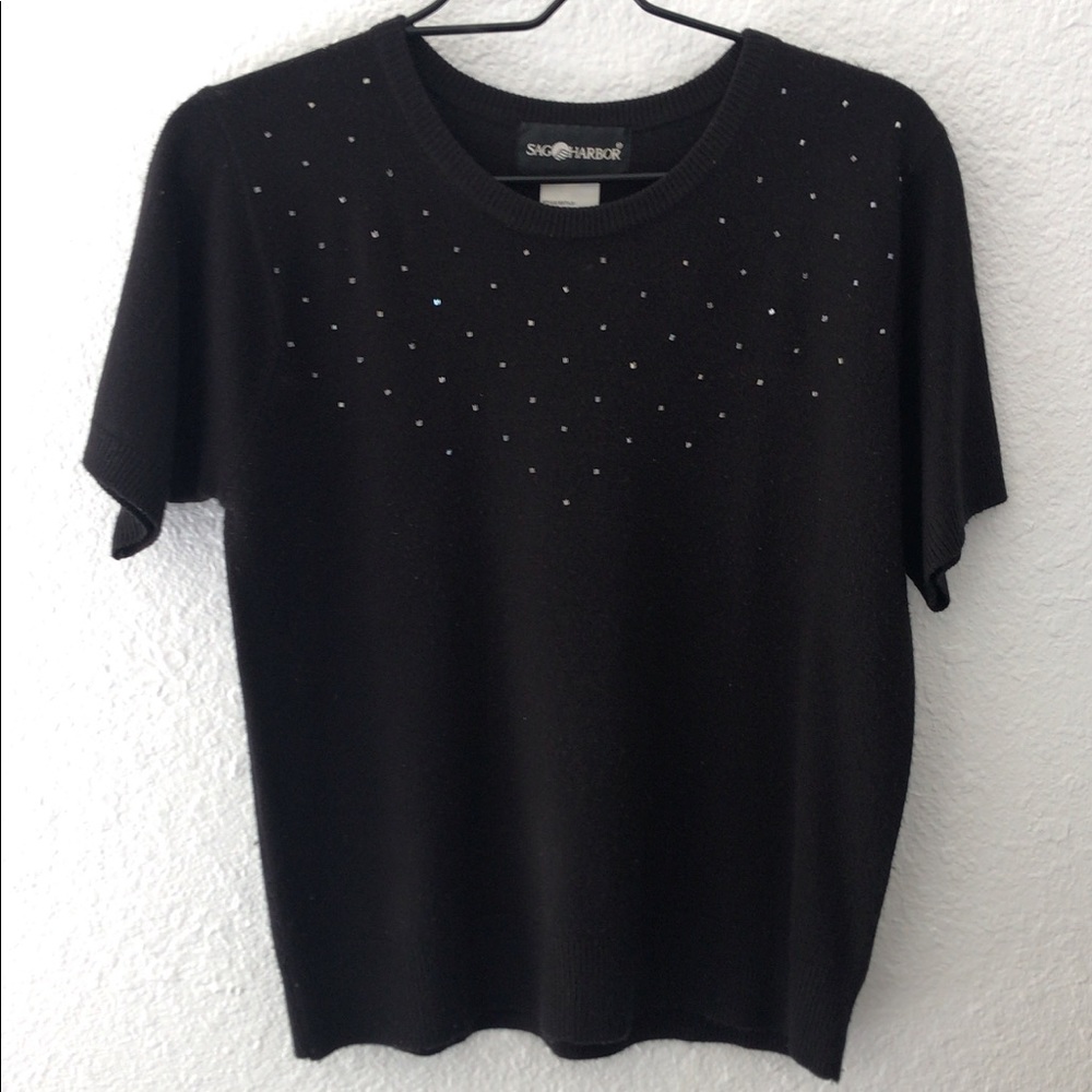 Short sleeved beaded sweater
